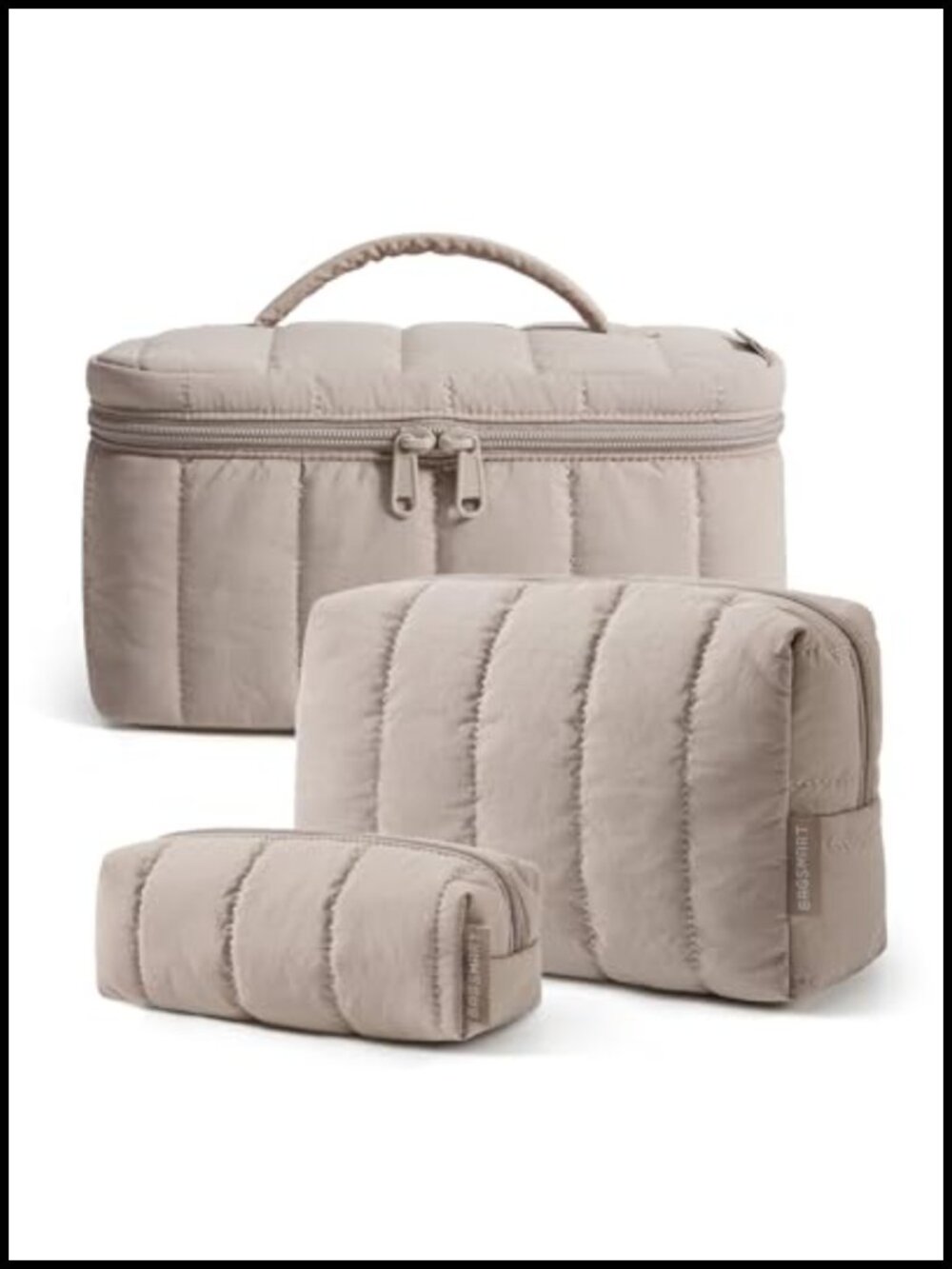 3 Pc Puffy Cotton Travel Makeup Bag Set Cosmetic Pouch Organizer